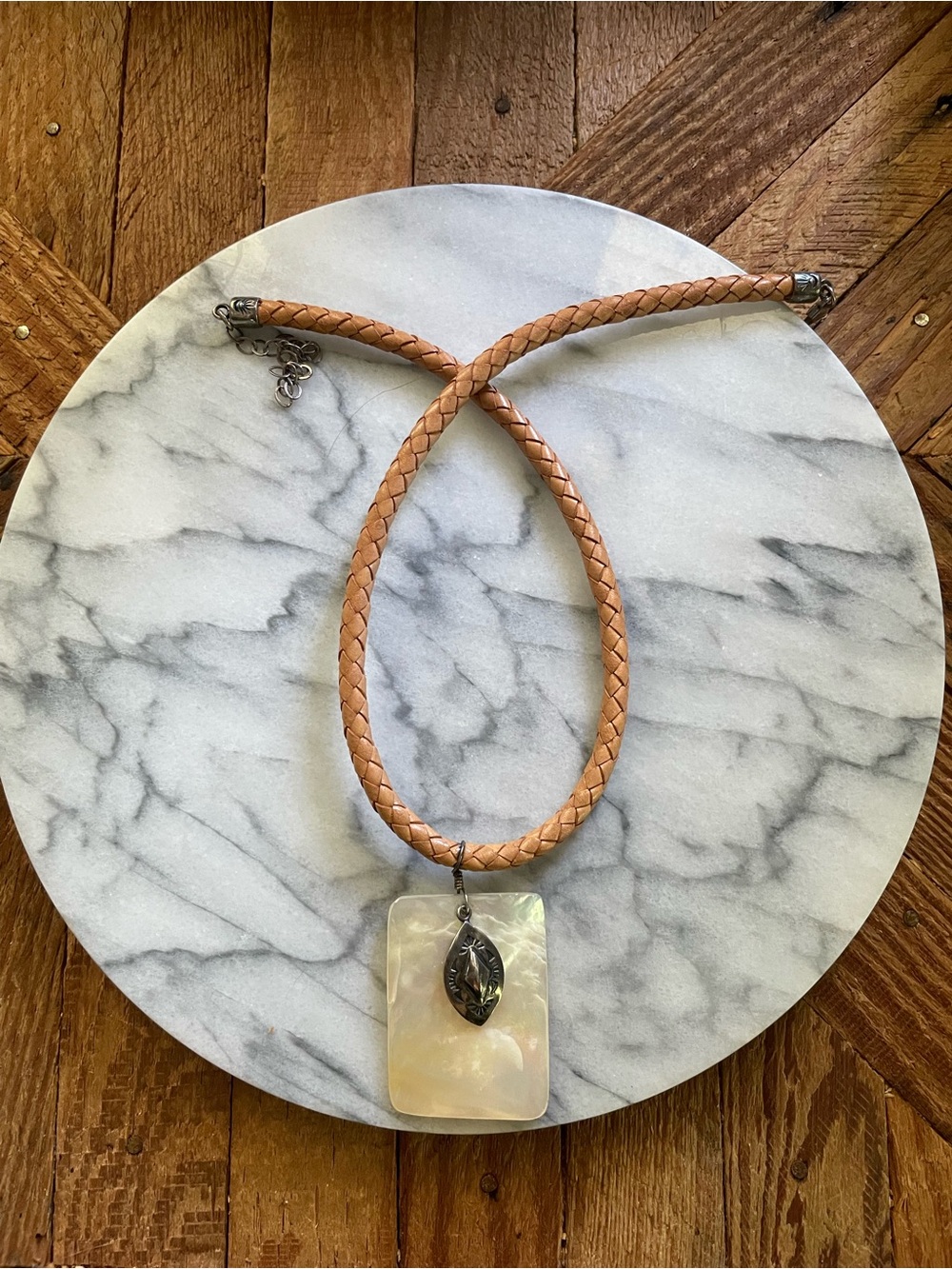 Silpada Braided Leather Sterling Silver Shell Necklace